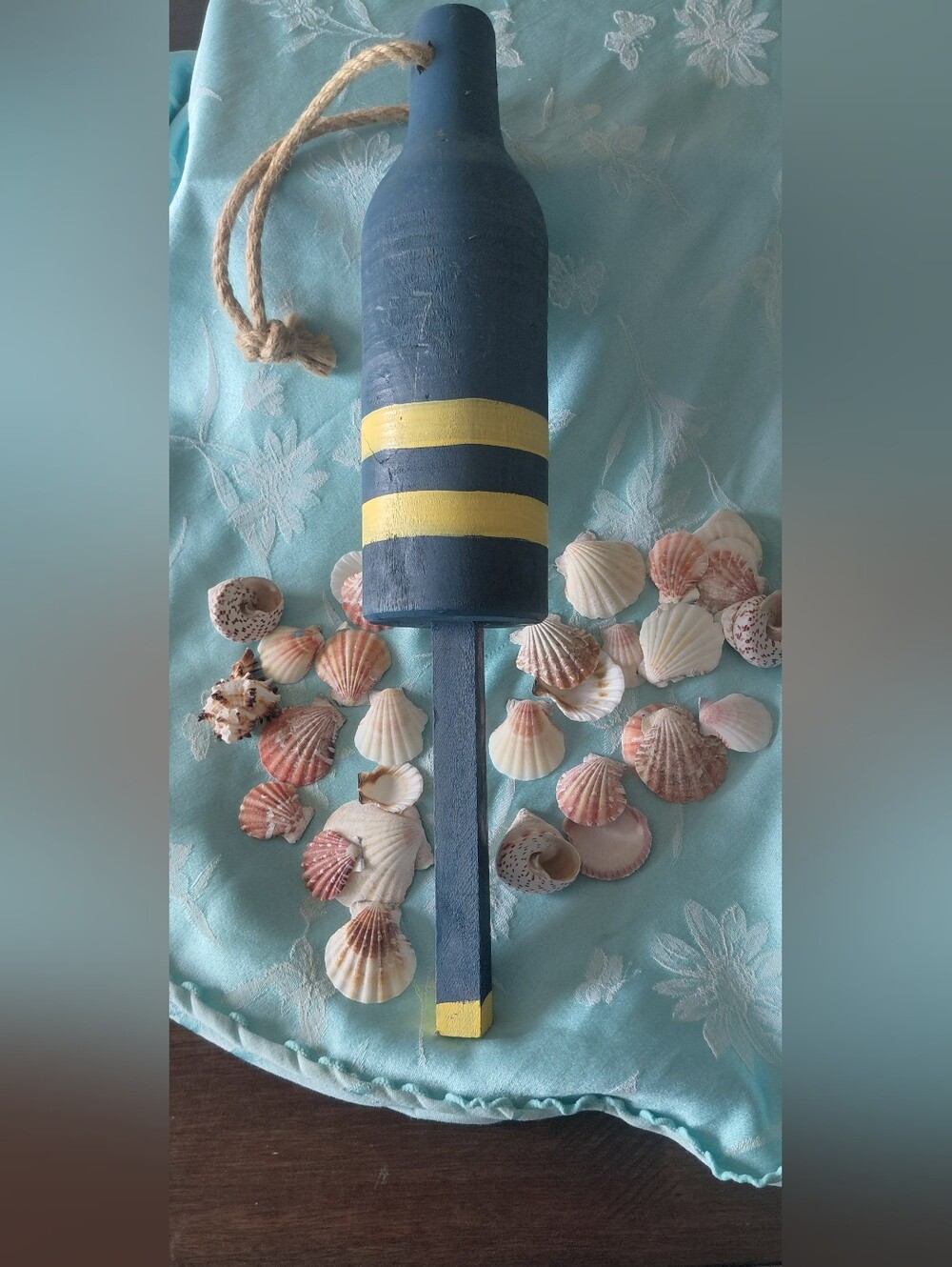 Nautical Blue and Yellow Wooden Buoy Home Accent